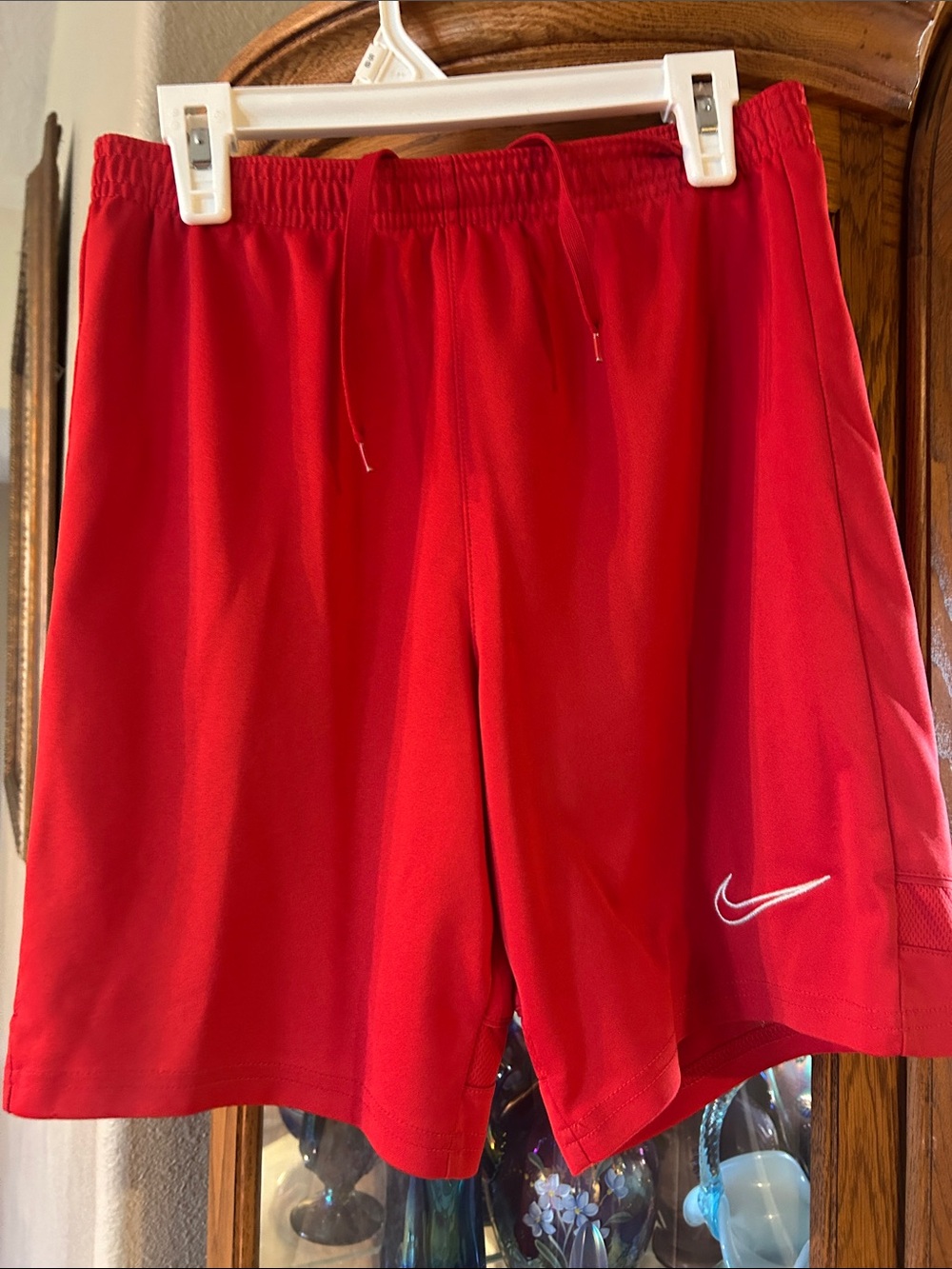 Nike Boys Bright Red Athletic Shorts with White Swoosh